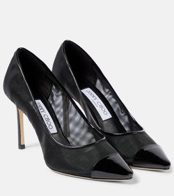 Jimmy Choo Romy 85 patent leather-trimmed pumps | LYBSTORE