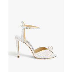 Jimmy Choo Sacora 100 pearl-embellished satin sandals | LYBSTORE