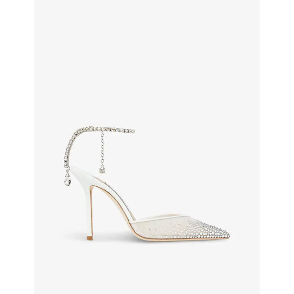 Jimmy Choo Saeda 100 crystal-embellished mesh heeled courts