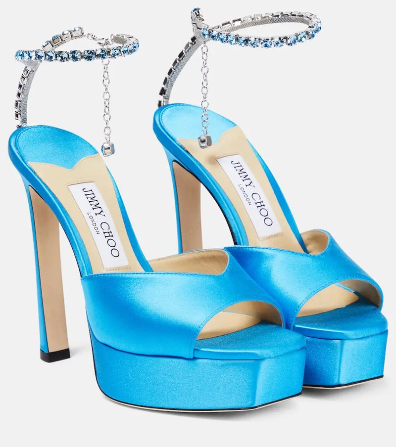 Jimmy Choo Saeda 125 embellished satin platform sandals | LYBSTORE