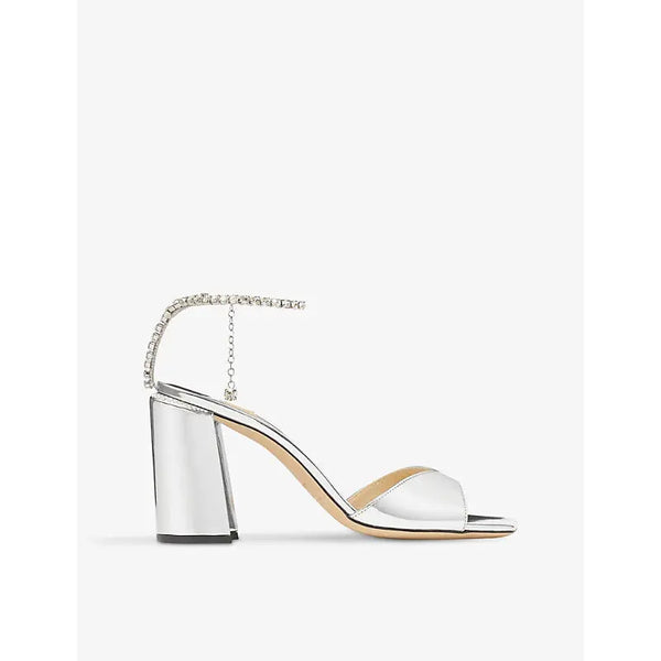 Jimmy Choo Saeda 85 crystal-embellished metallic-leather heeled sandals