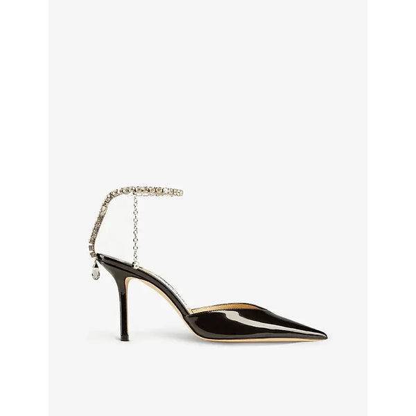 Jimmy Choo Saeda 85 crystal-embellished patent-leather courts | Jimmy Choo