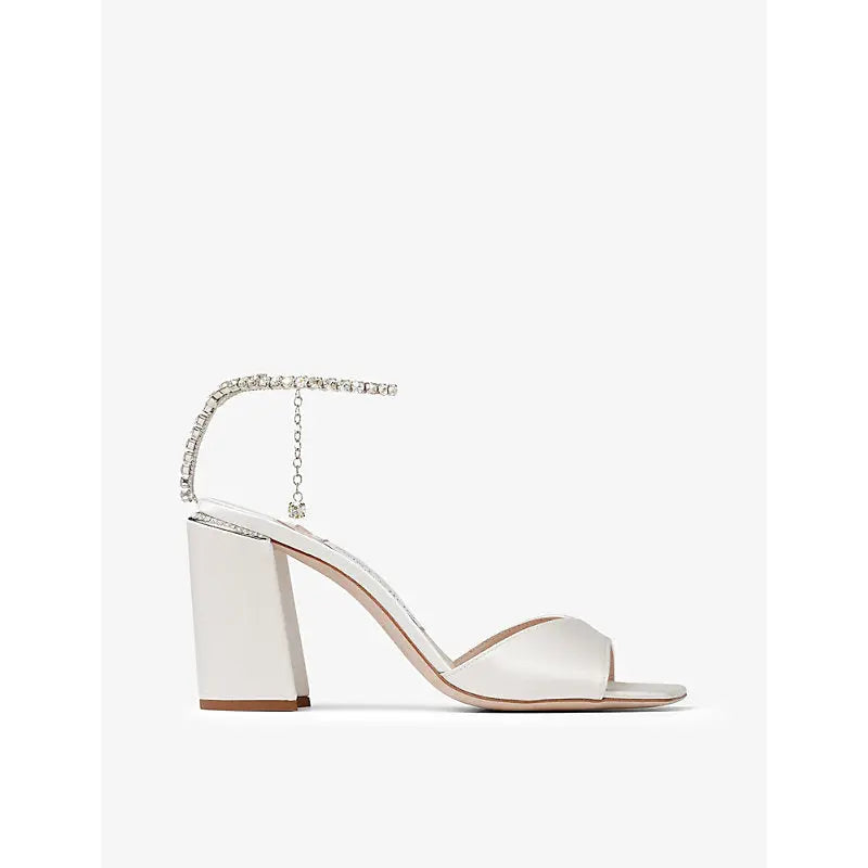 Jimmy Choo Saeda 85 crystal-embellished satin heeled sandals | Jimmy Choo