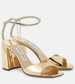 Jimmy Choo Saeda 85 embellished metallic leather sandals