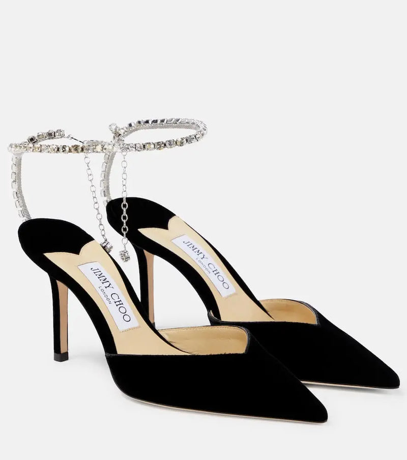 Jimmy Choo Saeda 85 embellished velvet pumps