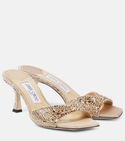 Jimmy Choo Skye 70 crystal-embellished satin mules | LYBSTORE