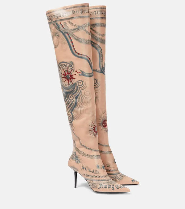 Jimmy Choo x Jean Paul Gaultier Tattoo leather over-the-knee boots | LYBSTORE