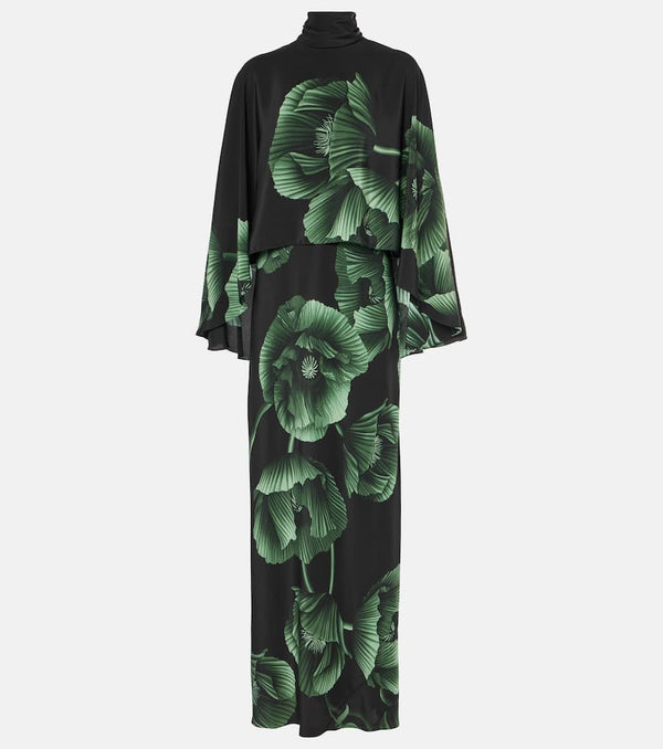 Johanna Ortiz Floral embroidered silk gown with cape