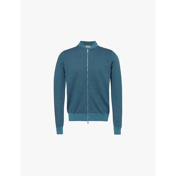 John Smedley Baseball-collar long-sleeve wool knitted jacket