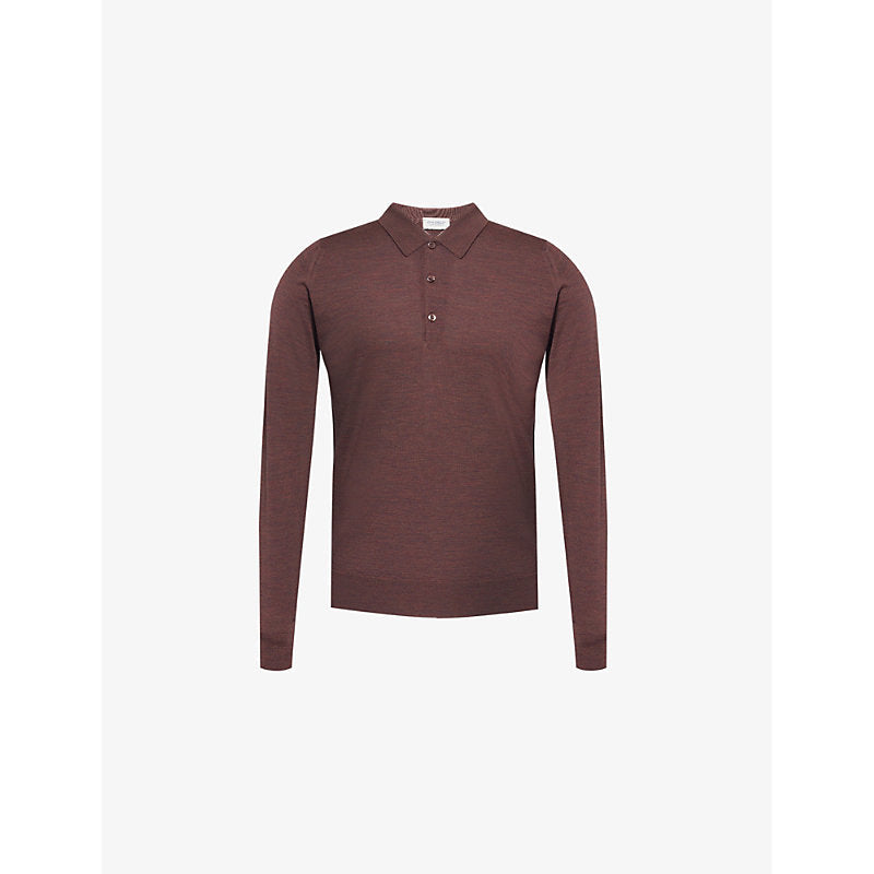 John Smedley Ribbed-trim elasticated-hem wool polo shirt