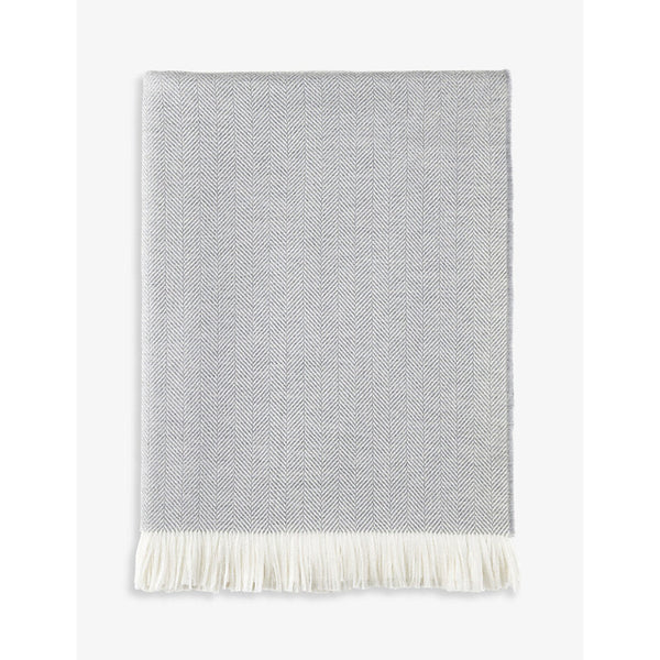 Johnstons Fringed herringbone merino wool throw 190cm x 140cm