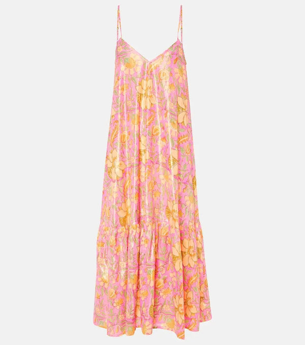 Juliet Dunn Floral cotton-blend lamé midi dress | LYBSTORE