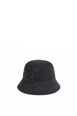 Bucket hat in raffia and calfskin