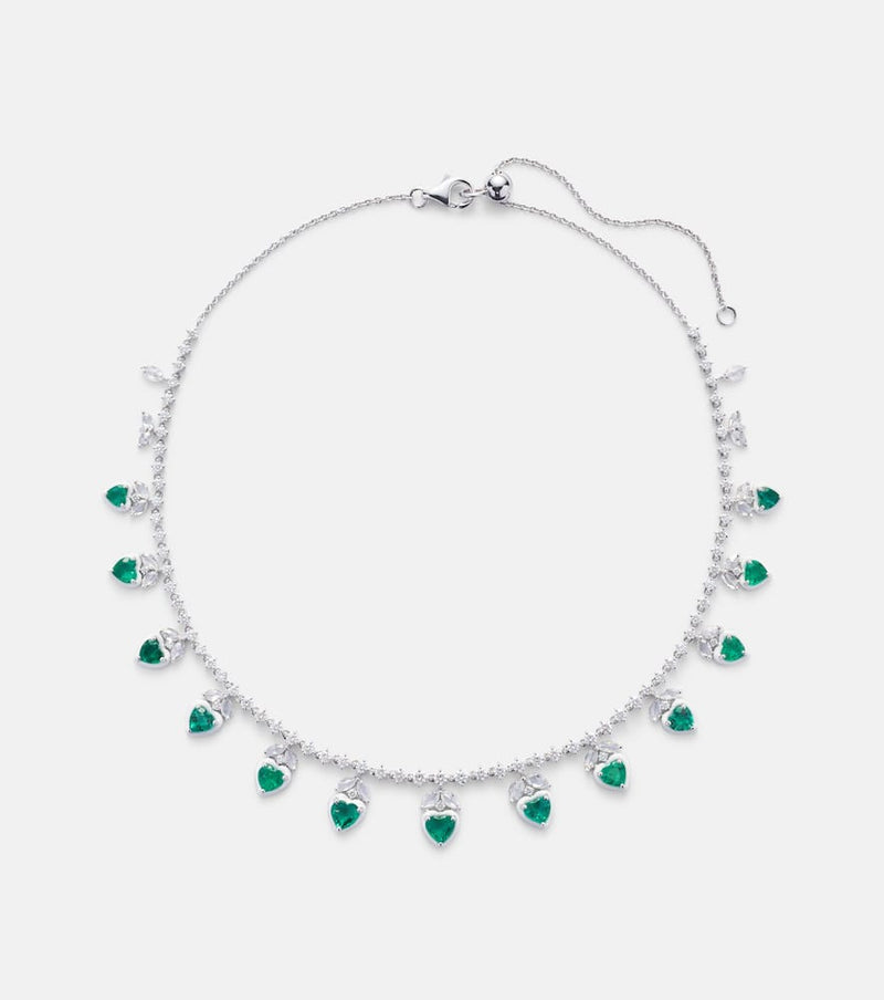 Kamyen 18kt white gold choker with emeralds and diamonds