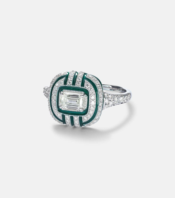 Kamyen Art Deco 18kt white gold and enamel ring with diamonds