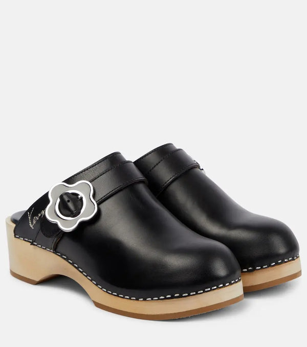 Kenzo Buckle-detail leather clogs | LYBSTORE