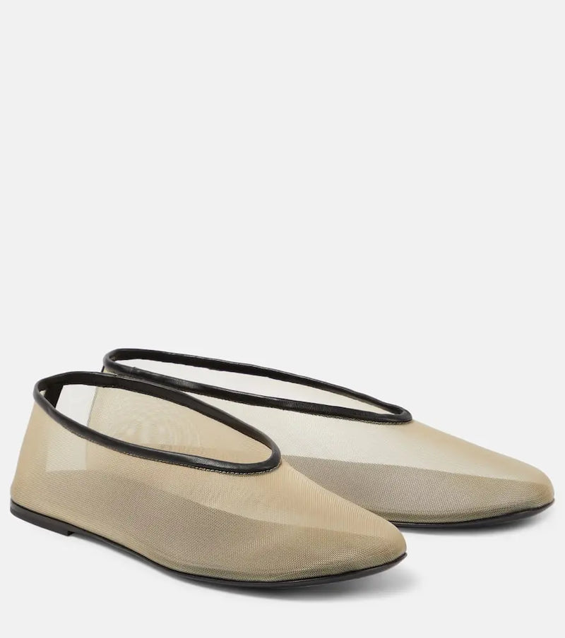 Khaite Marcy leather-trimmed mesh ballet flats | LYBSTORE