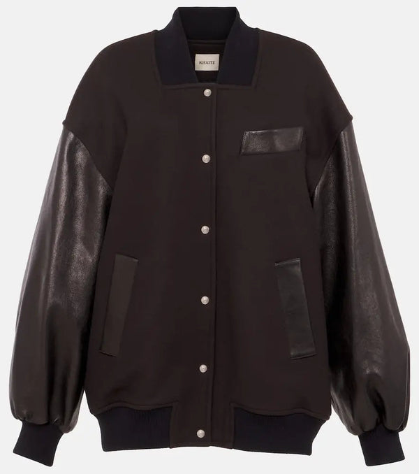 Khaite Spencer wool-blend and leather bomber jacket | LYBSTORE