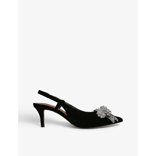 Kurt Geiger London Belgravia sling-back bow-embellished velvet heeled courts | LYBSTORE