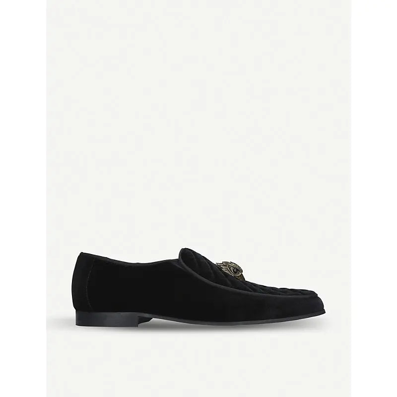 Kurt Geiger London Hugh Eagle Head embellished velvet loafers | Kurt Geiger London