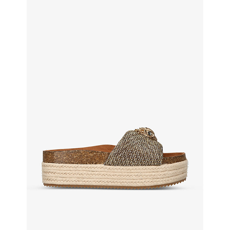 Kurt Geiger London Kensington crystal-embellished flatform woven sliders | LYBSTORE