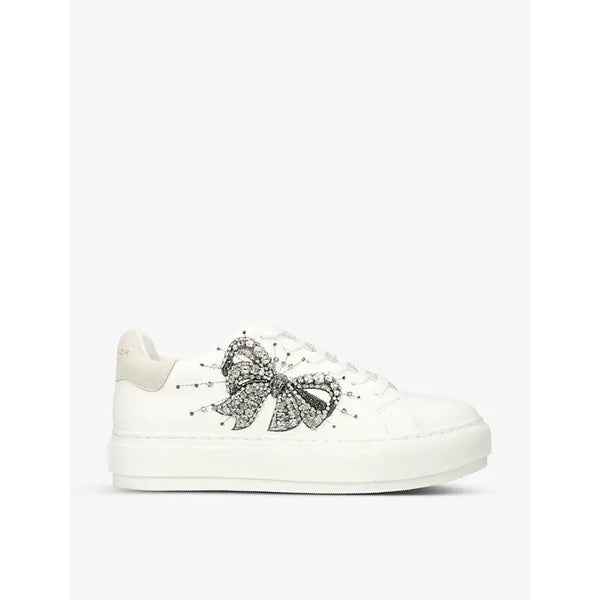 Kurt Geiger London Laney Bow crystal-embellished leather flatform low-top trainers | Kurt Geiger London