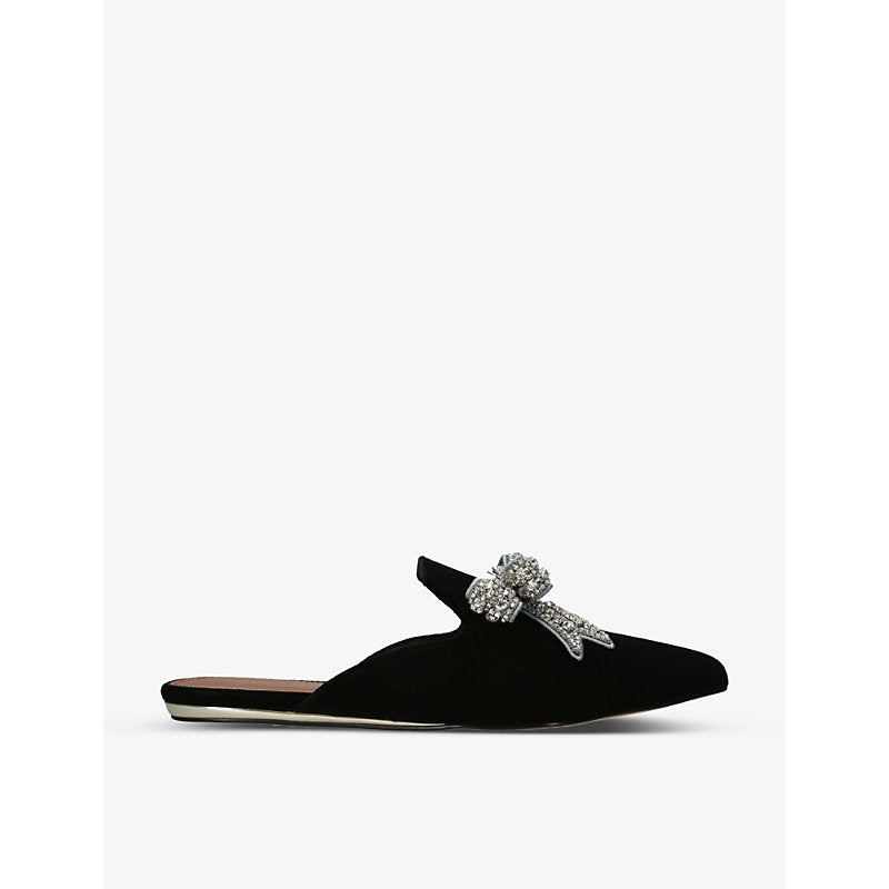 Kurt Geiger London Olive Bow crystal-embellished velvet flat mules