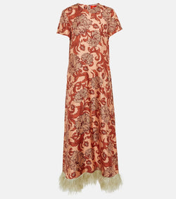 La DoubleJ Swing feather-trimmed silk twill maxi dress