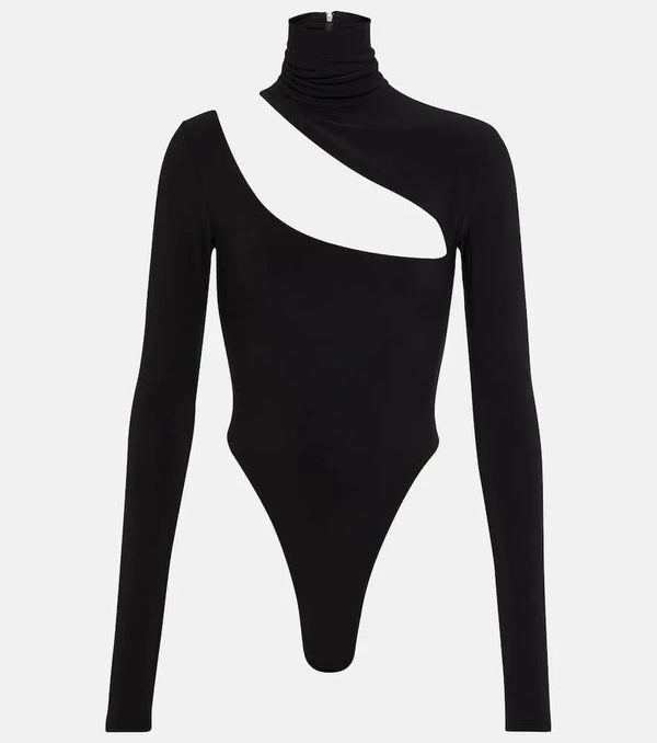 LaQuan Smith Turtleneck asymmetrical cutout bodysuit | LYBSTORE