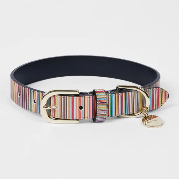 Paul Smith 'Signature Stripe' Calf Leather Dog Collar Medium/Large Multicolour