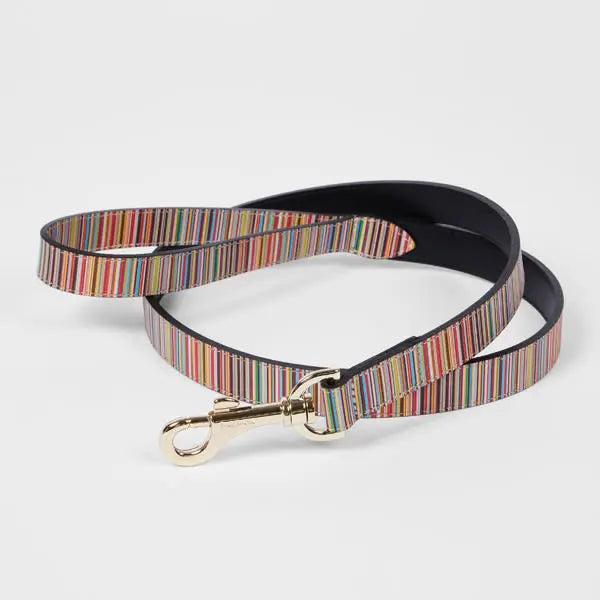 Paul Smith 'Signature Stripe' Calf Leather Dog Lead Medium/Large Multicolour