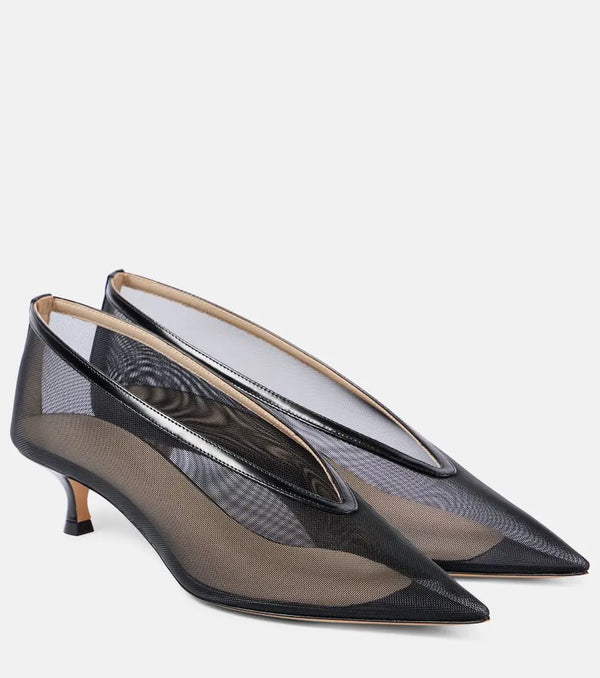 Le Monde Béryl Babouche leather-trimmed mesh pumps | LYBSTORE