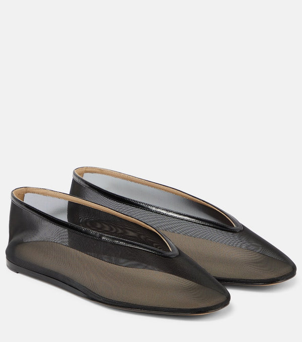 Le Monde Béryl Luna leather-trimmed mesh ballet flats