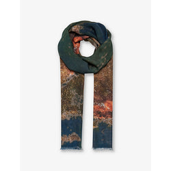 Womens Leem Abstract-print frayed-trim woven scarf