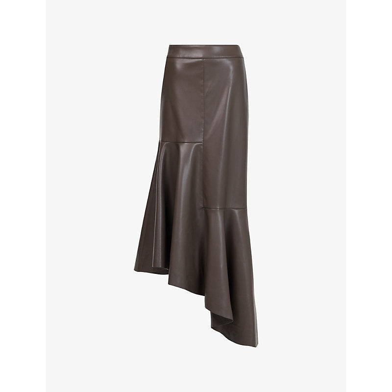 Womens Leem Asymmetric-hem high-rise faux-leather midi skirt