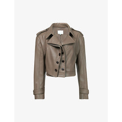 Womens Leem Double-collar long-sleeve cropped faux-leather jacket