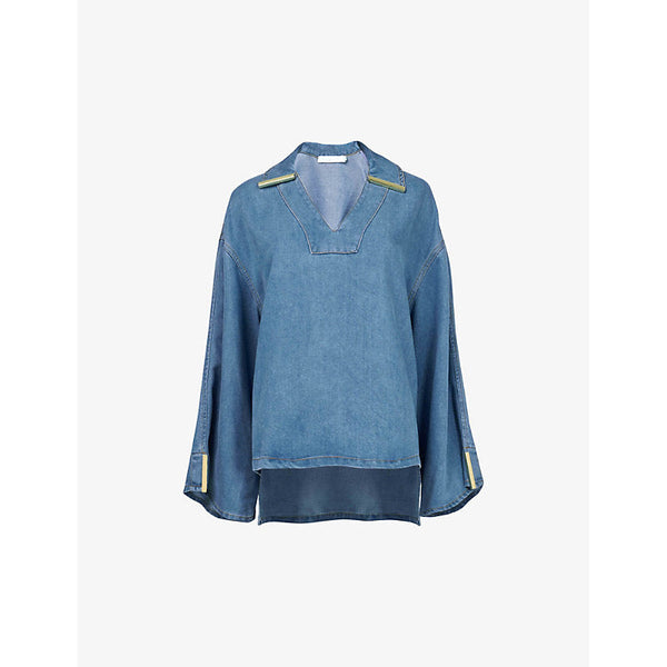 Womens Leem V-neck long-sleeve denim top