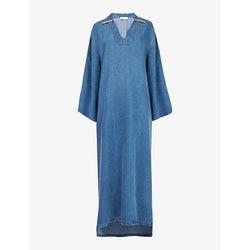 Womens Leem V-neck relaxed-fit denim kaftan