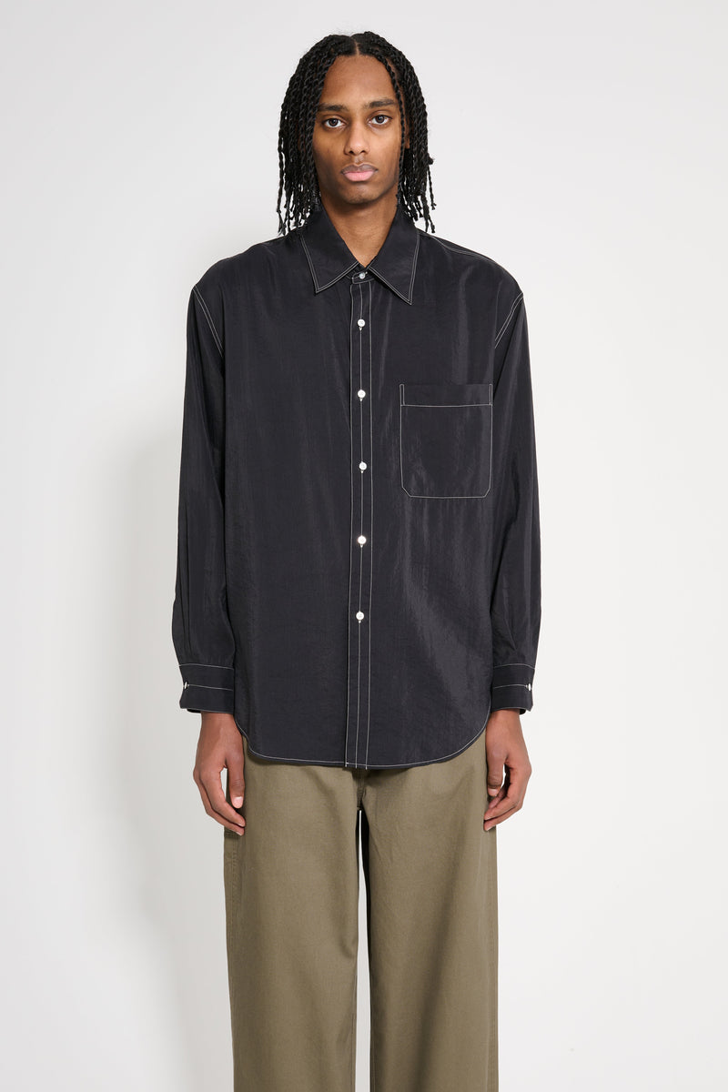 Lemaire Easy Shirt With Contrasted Stitch Black