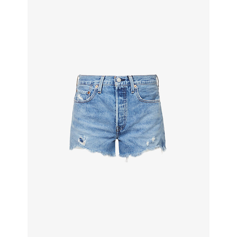 Womens Levis 501 distressed high-rise denim shorts