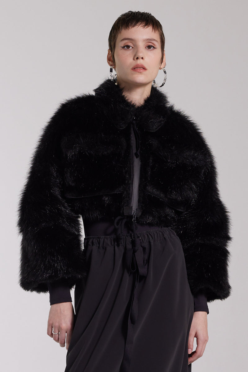 Lilla Tre Zip Faux Fur Black