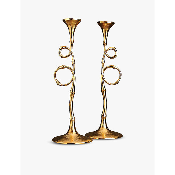 Lobjet Evoca set of two 24ct yellow gold-plated sterling-silver candlesticks