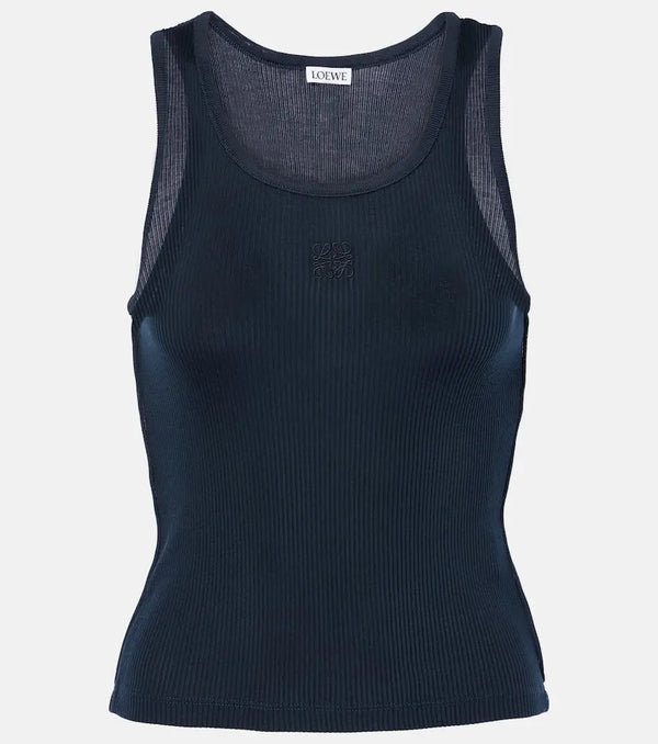 Loewe Anagram ribbed-knit silk jersey tank top | LYBSTORE