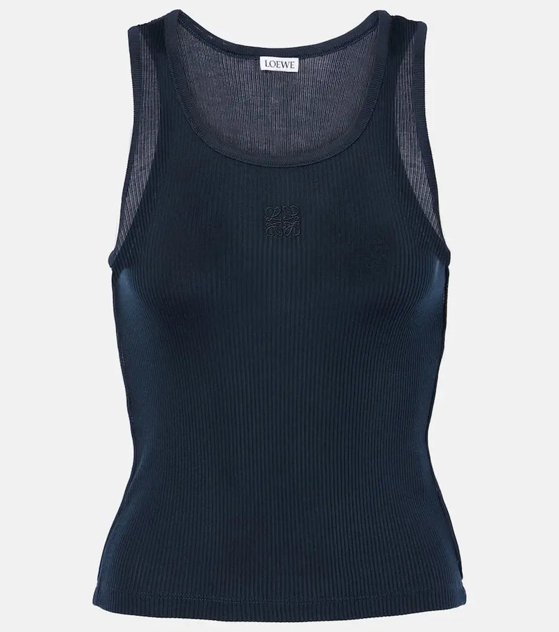 Loewe Anagram ribbed-knit silk jersey tank top