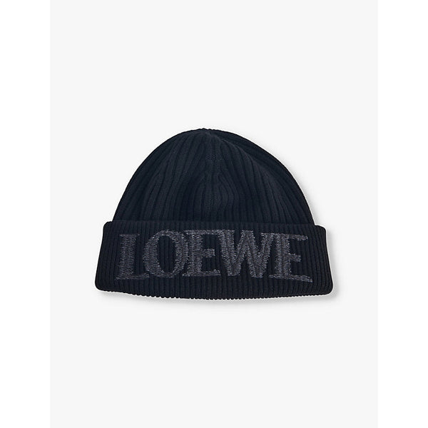 Loewe Brand-embroidery ribbed wool beanie | LYBSTORE