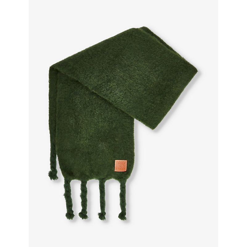 Loewe Brand-patch fringed wool-blend scarf