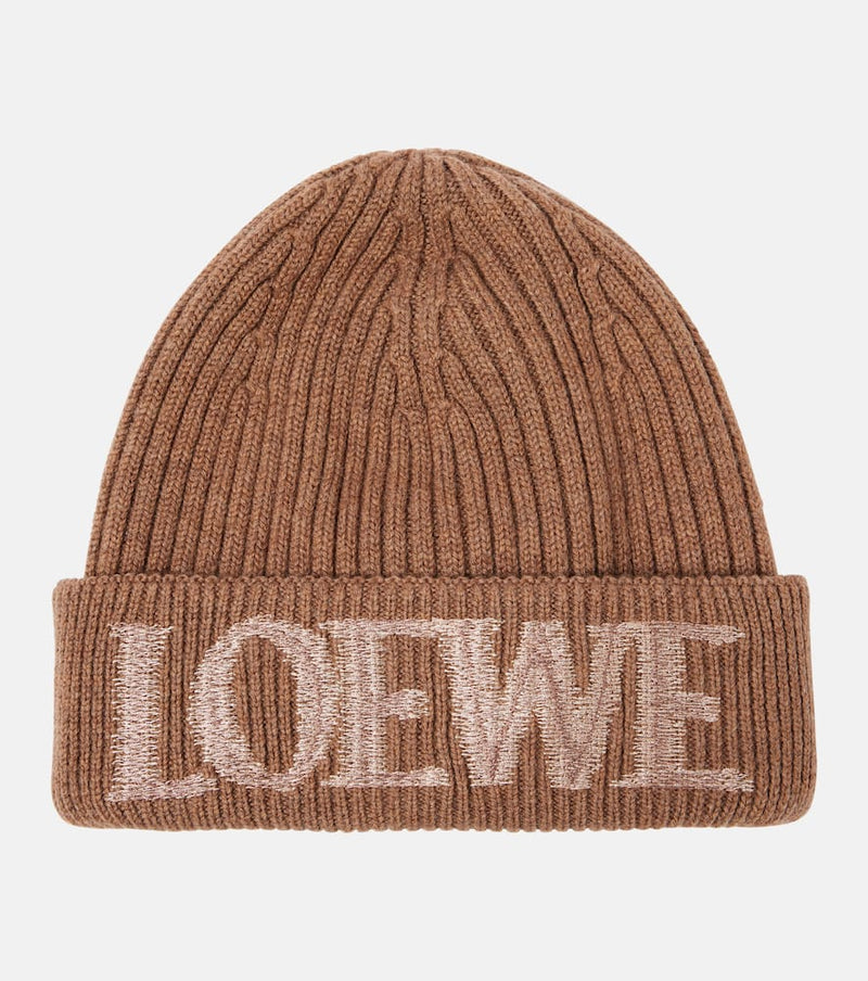 Loewe Logo ribbed-knit wool-blend beanie