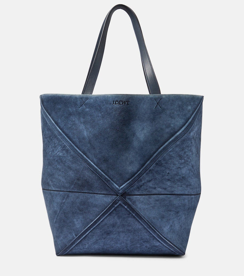 Loewe Puzzle Fold Large suede tote bag