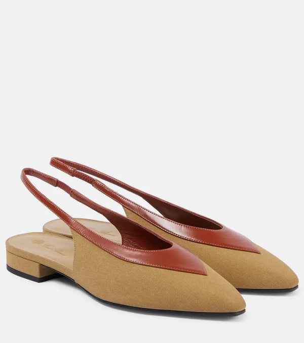 Loro Piana Rebecca leather-trimmed slingback flats | LYBSTORE