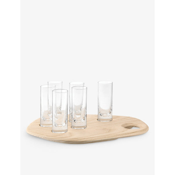 Lsa Organic-shaped ash wood and glass shot set 29cm | LYBSTORE